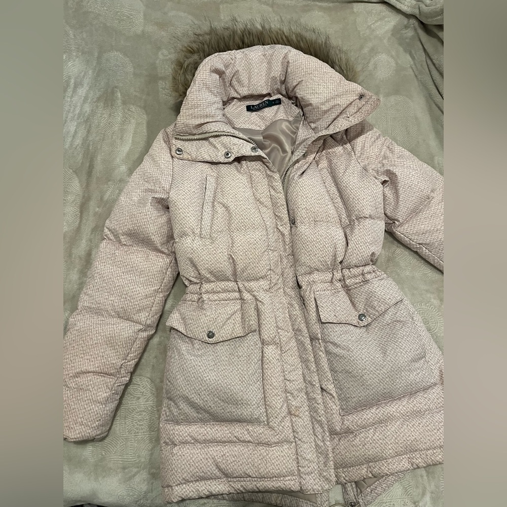 Ralph Lauren Beige faux fur winter coat, S